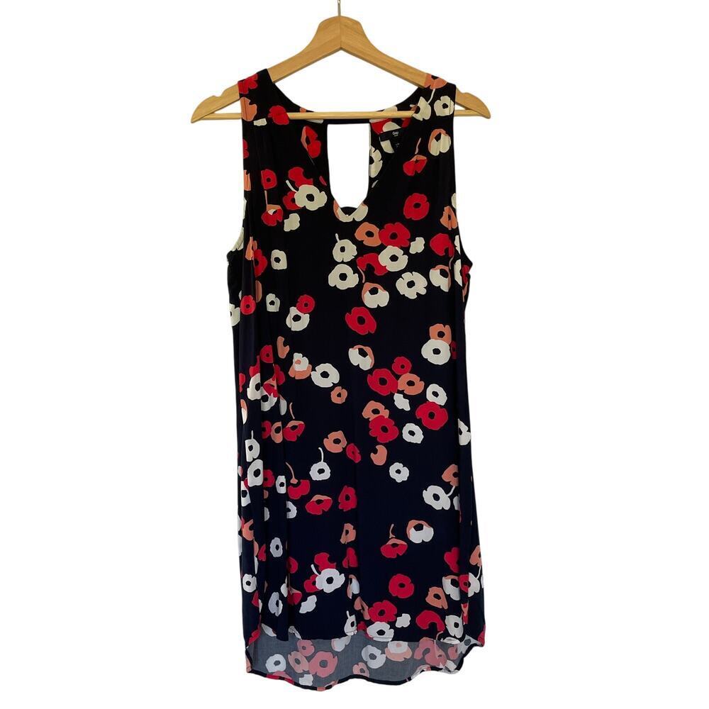 GAP floral sleeveless dress v-neck navy red white rayon women's size medium